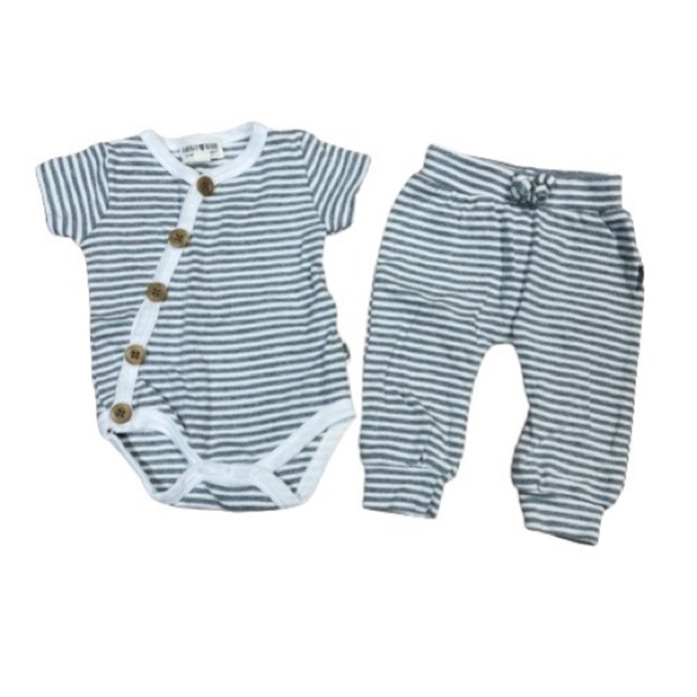 Rabbit & Bear Gray White Striped 2-Piece Outfit Gender Neutral Unisex Baby 0-3M